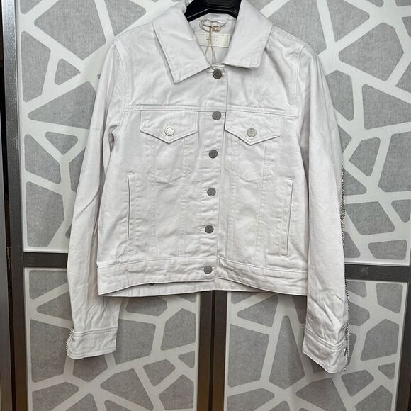 Blank NYC White Denim Rhinestones Fringe Jacket NWT S - Picture 7 of 16